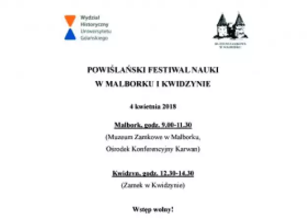 Powiślański Festiwal Nauki w Malborku i Kwidzynie 4 kwietnia 2018