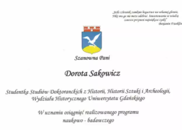 Stypendium Prezydenta Sopotu dla Doroty Sakowicz